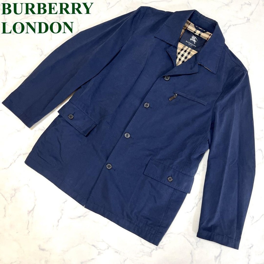 Burberry London Cotton Polyester Jacket Coat Navy Nova check Men Size L Used