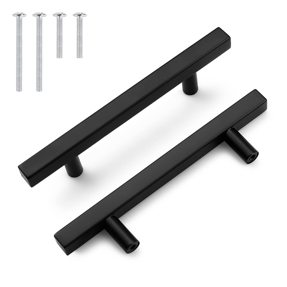 15-Pack Black 4-Inch Square T-Bar Cabinet Handles with 102mm Hole Centers