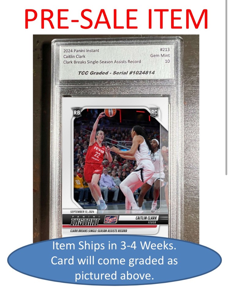 PRESALE 2024 Panini Instant Caitlin Clark Season Assists Record TCC Graded Gem-image