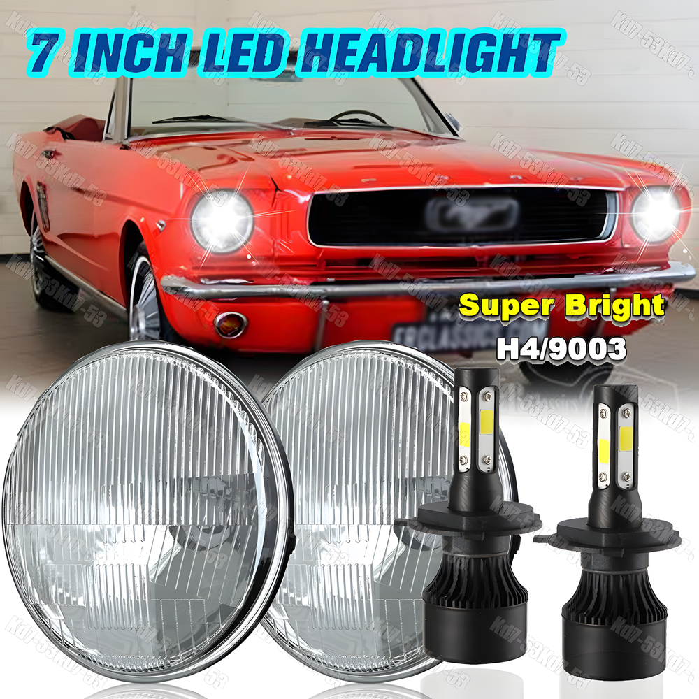 7inch Round LED Headlights Hi/Lo & Turn Signal Lights For Ford Mustang 1964-1984
