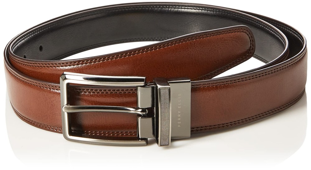 Men's Portfolio Double Stitched Leather Reversible Belt (Sizes 30-42 Inches),...