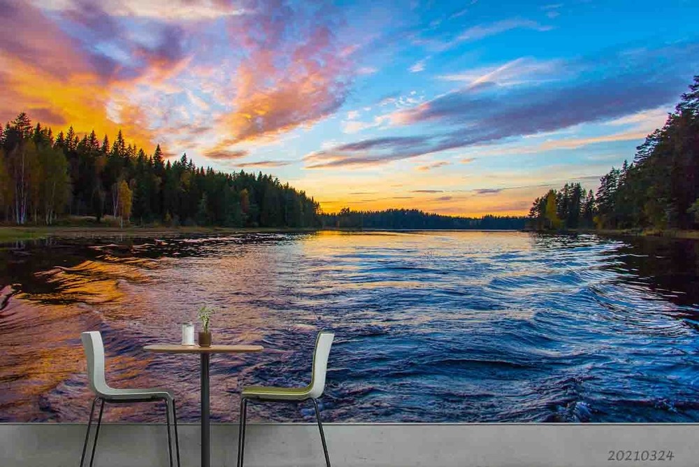 3D Sky Forest River Sunset Landscape Wall Murals Wallpaper Murals Wall Sticker