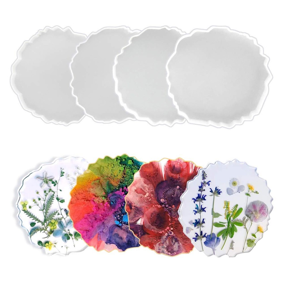 Resin Coaster Molds, 4PCS Agate Geode Resin Molds, Coaster Epoxy Molds, Gloss...