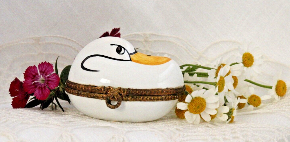 Rare Rochard France Hand Painted White Goose Brooch