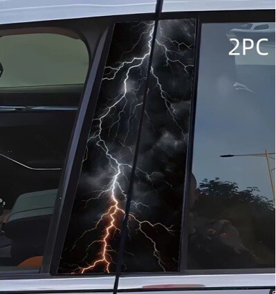 2pcs Cool Lightning Car Center Pillar Sticker B-pillar Protective Film Decor