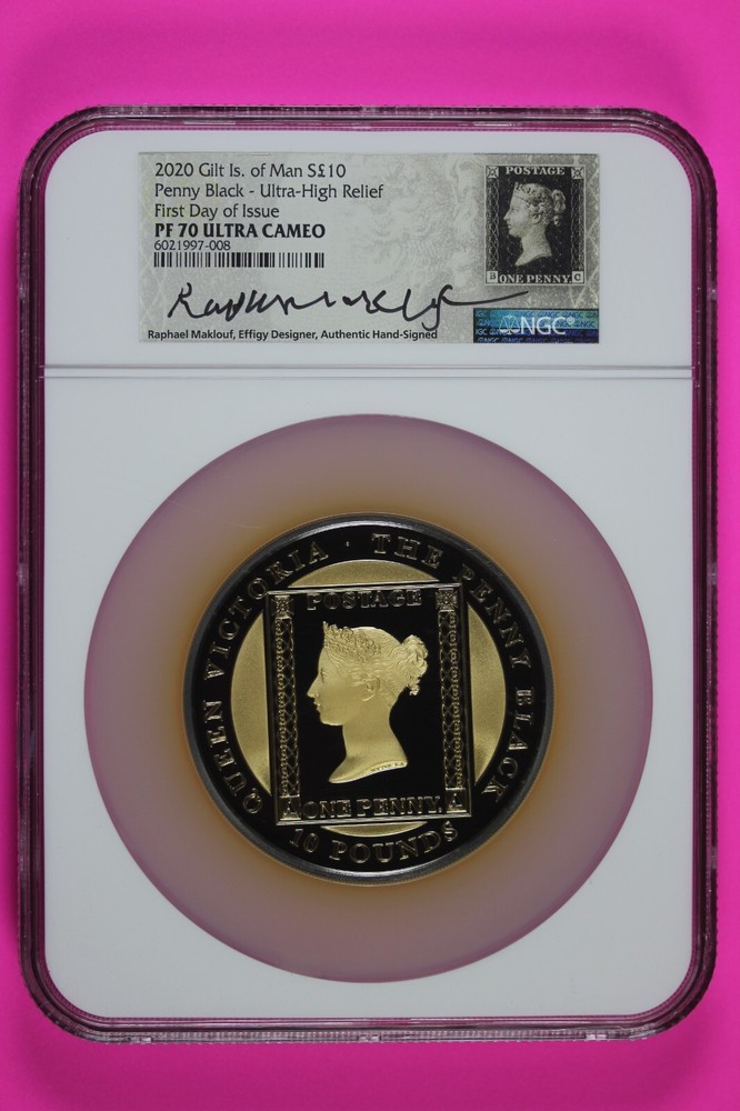 2020 5 OZ 999 Fine Silver Gilded Penny Black Isle Of Man COA $50 NGC PF 70 8019
