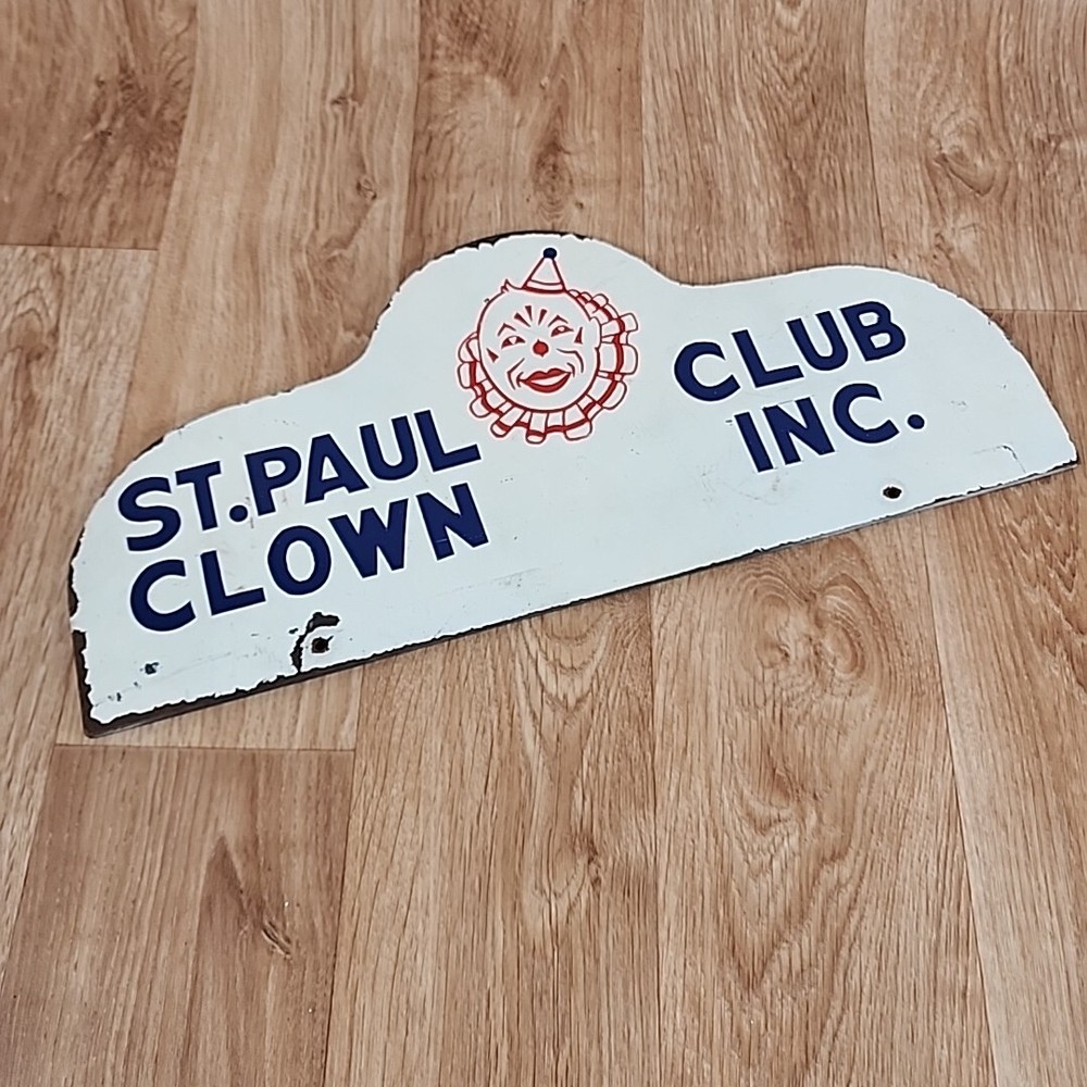 Vintage Clown Sign St. Paul Clown Club Wood Double Sided Name Plate