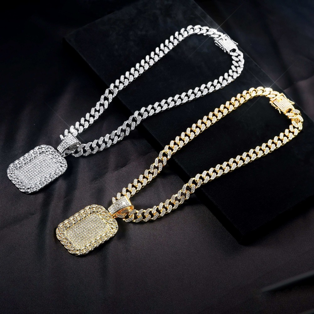 20in Hip Hop Military Pendant Necklace 18K Gold Plated Cuban Chain Dog Tag