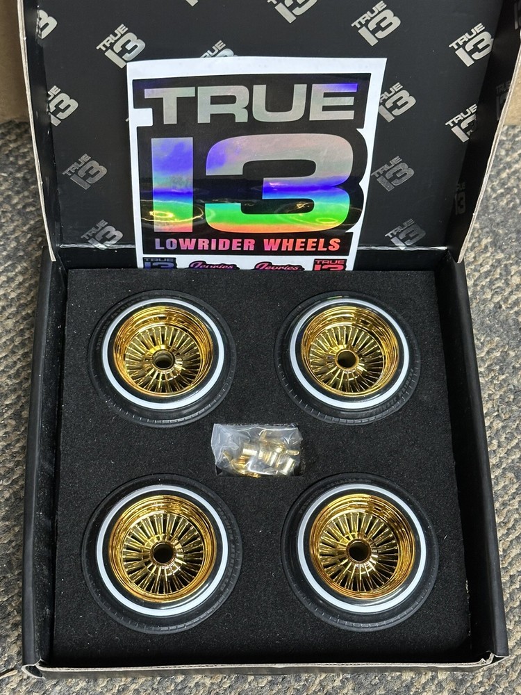 1/10 Scale Jevries True 13 Gold Straight Lace Lowrider Wheels V1