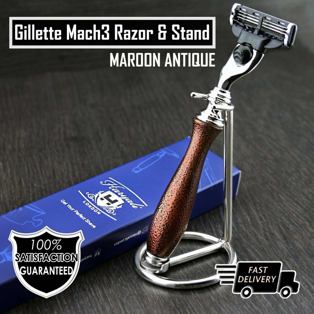 Triple Edge Men's Shaving Razor Stainless Steel and Stand Perfect for Home
