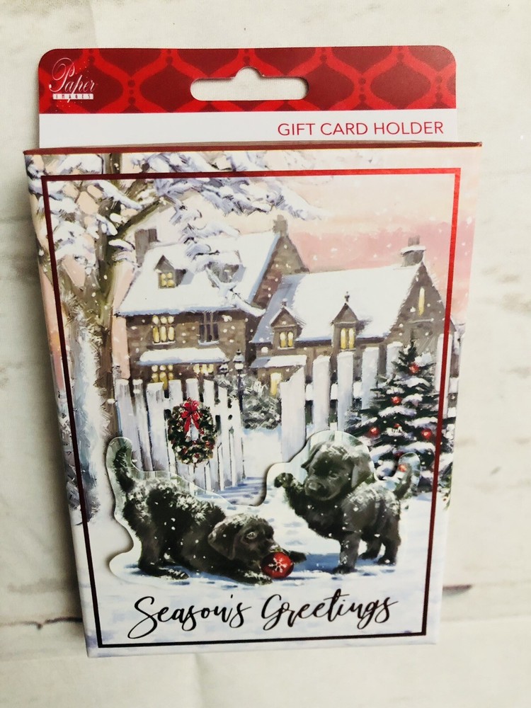 Christmas Gift Card Box Dogs Playing In Snow-image