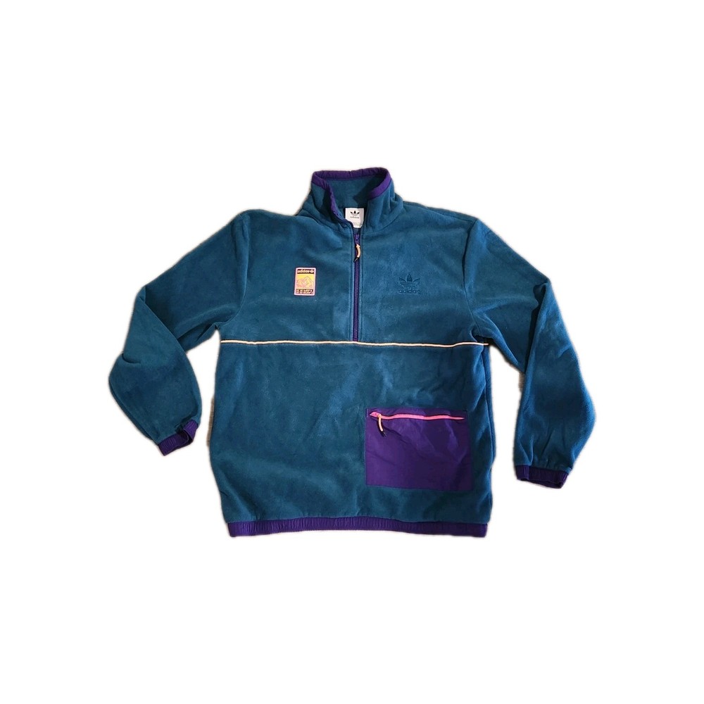 Adidas Originals Adiplore Polar Fleece Zip Pullover Size L Teal Retro