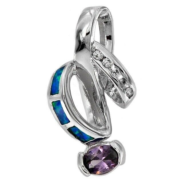 Amethyst & Australian Opal Inlay 925 Sterling Silver Pendant Jewelry EO3