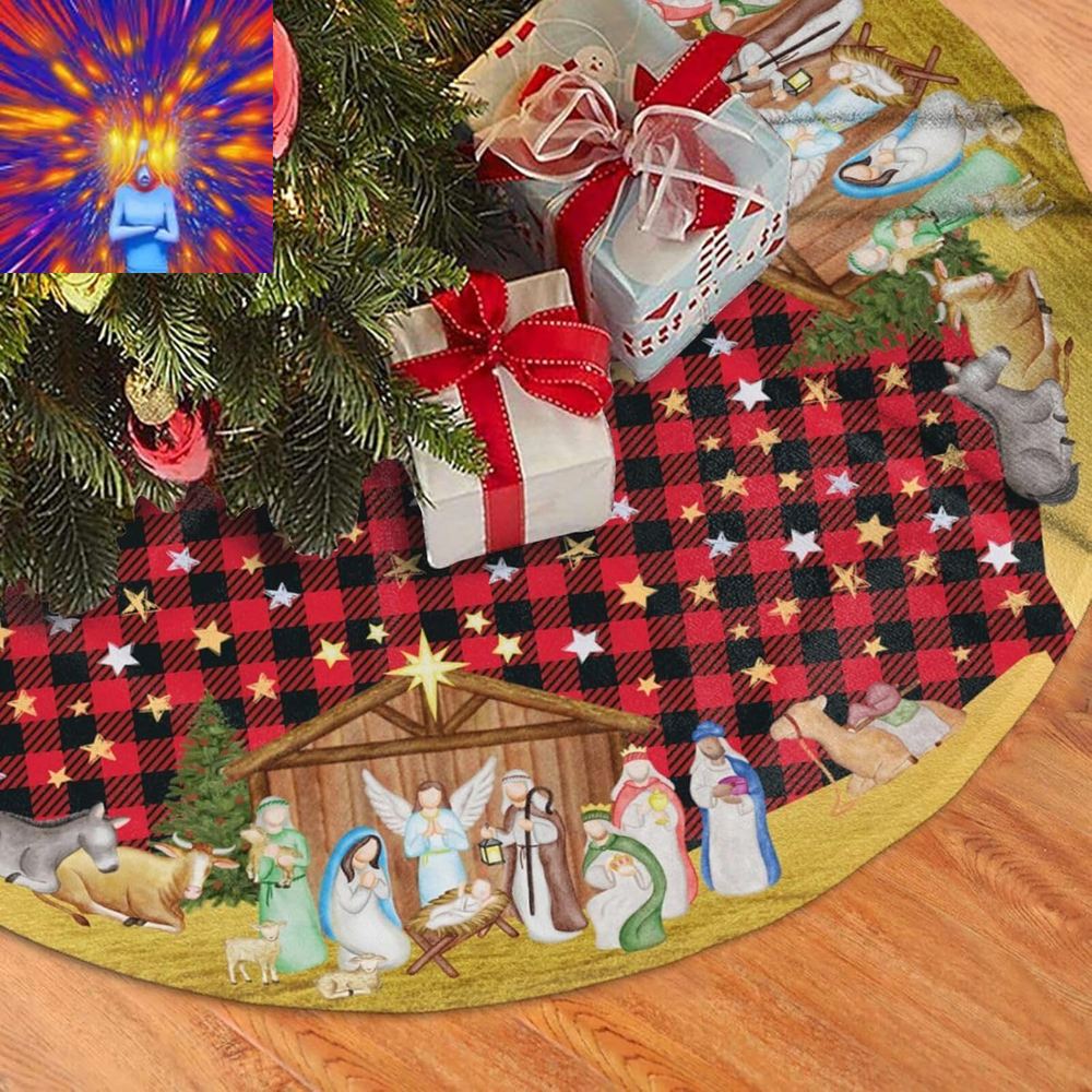 Buffalo Plaid Nativity Christmas Tree Skirt Jesus Christian Funny Tree Mat for F