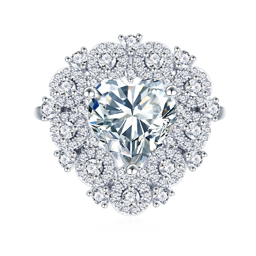 4ct Moissanite 10*10mm Heart Shape Diamond 925 Solid Silver Engagement Rings