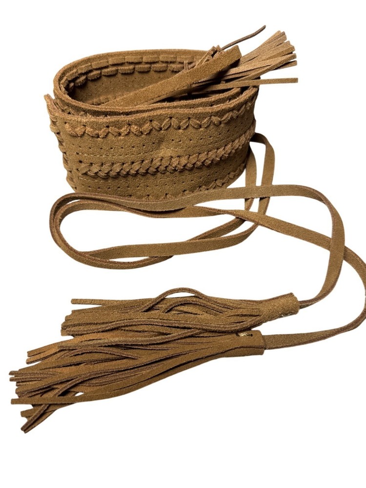 Brown Suede Fringe Belt With Lace-Up Tassels For Women S