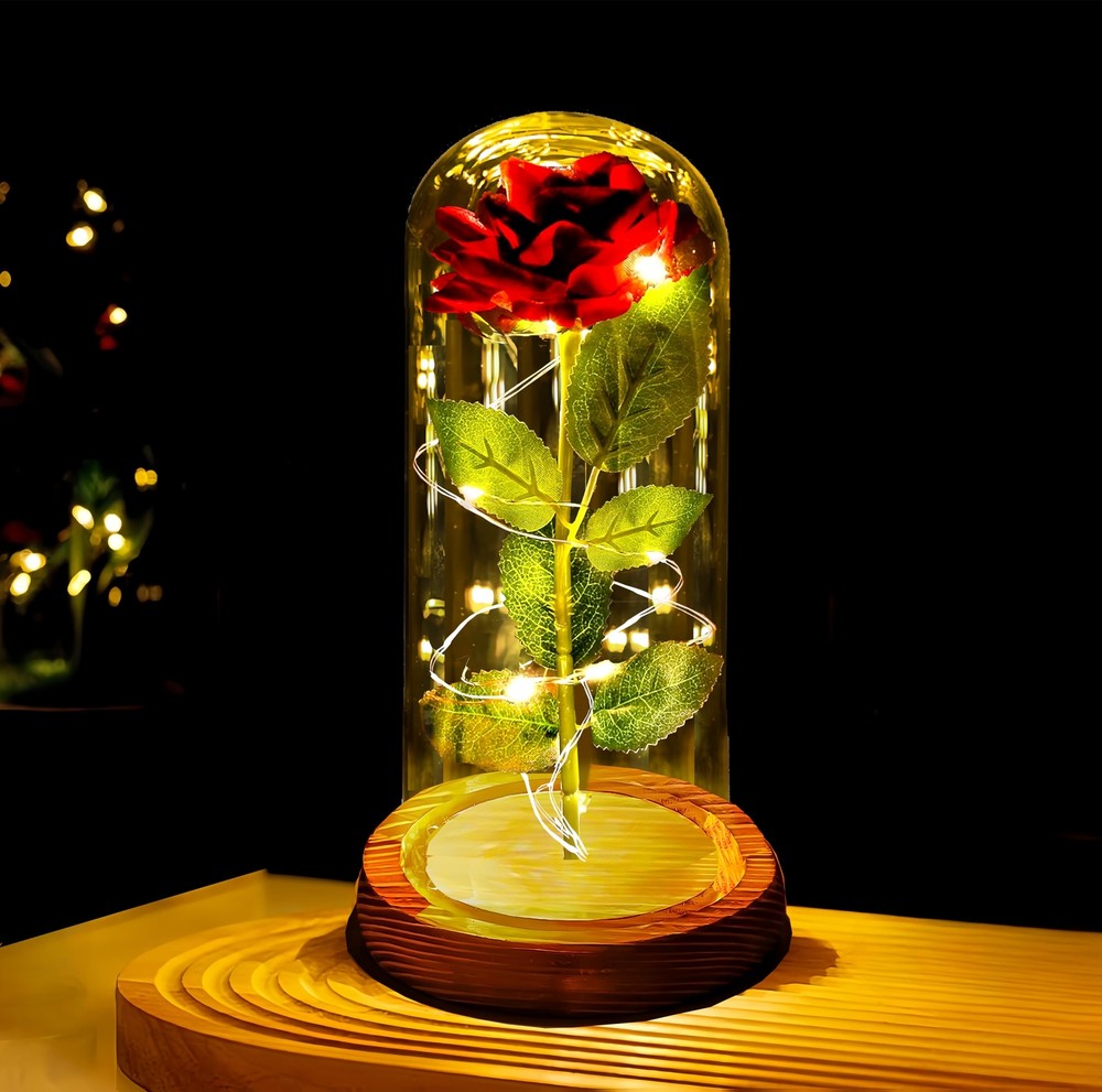 LED Rose in Glass Dome - Romantic Valentine's Gift for Her