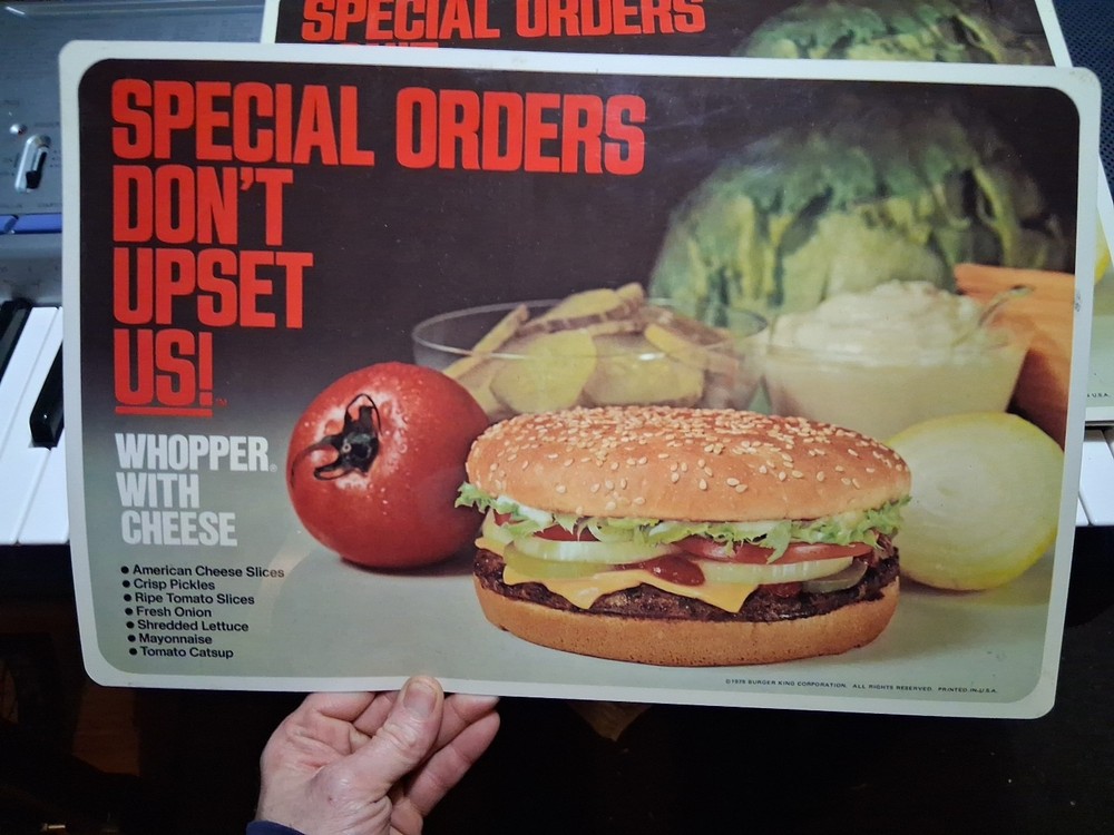1975 Burger King vintage plastic place mats collectible fast food memorabilia