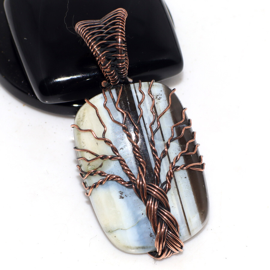 Owhyee Blue Opal Copper Wire-Wrapped Gemstone Pendant 2