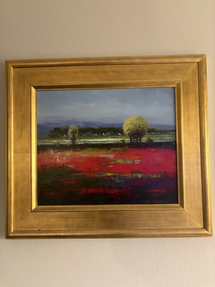 Van Matino Signed Landscape Canvas Painting 34x30 Framed Artwork