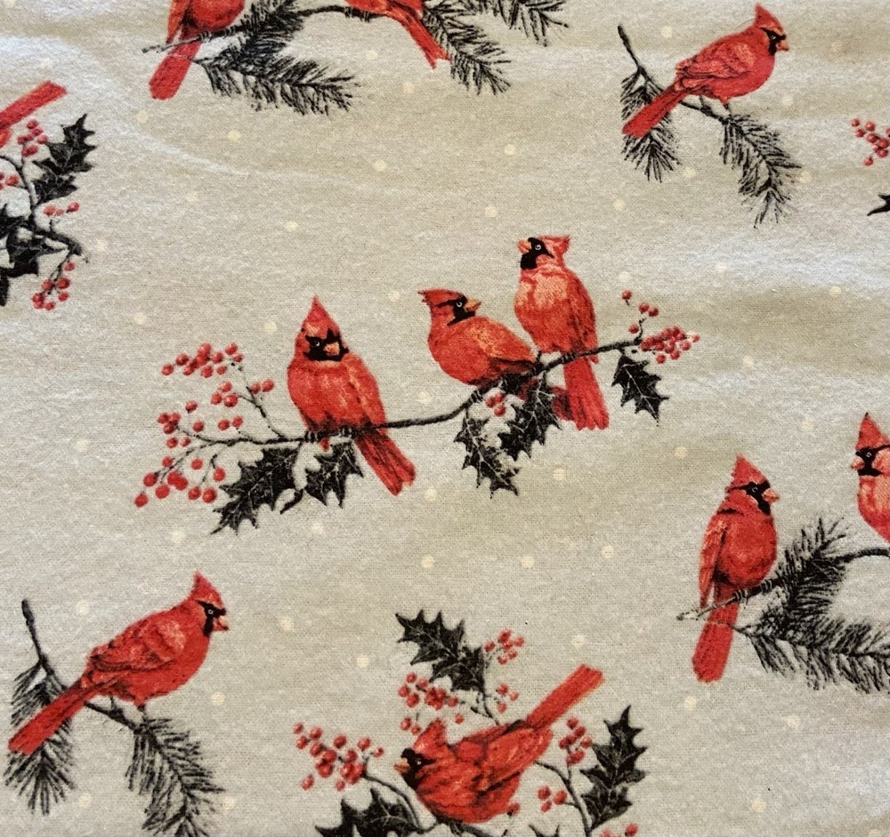 Cardinal Bird Flannel Fabric Beautiful Colors Lt. Blue & Red Approx. 20.5” X 41”