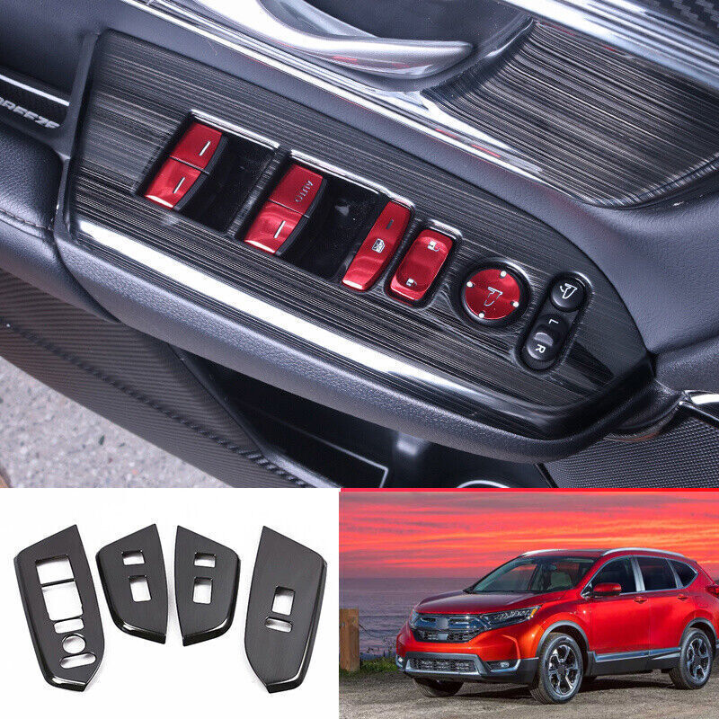 Black Titanium Window Lift Lock Switch Panel Trim For Honda CRV CR-V 2017-2022
