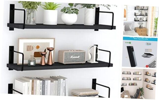 Floating Shelves -ch Wall Mounted Set of 3, Rustic Wood Storage 24 In Black