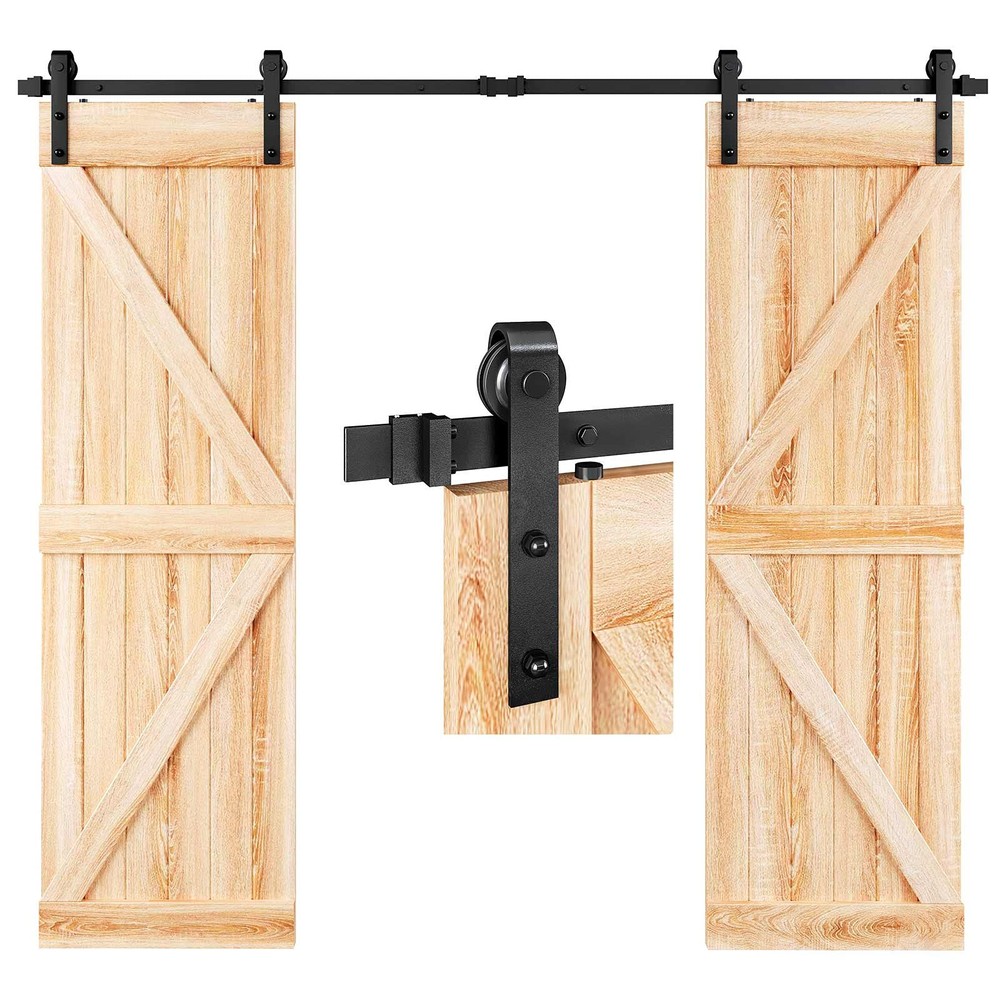 8 FT Double Door Sliding Barn Door Hardware Track Kit,Basic J Pulley,Heavy Du...