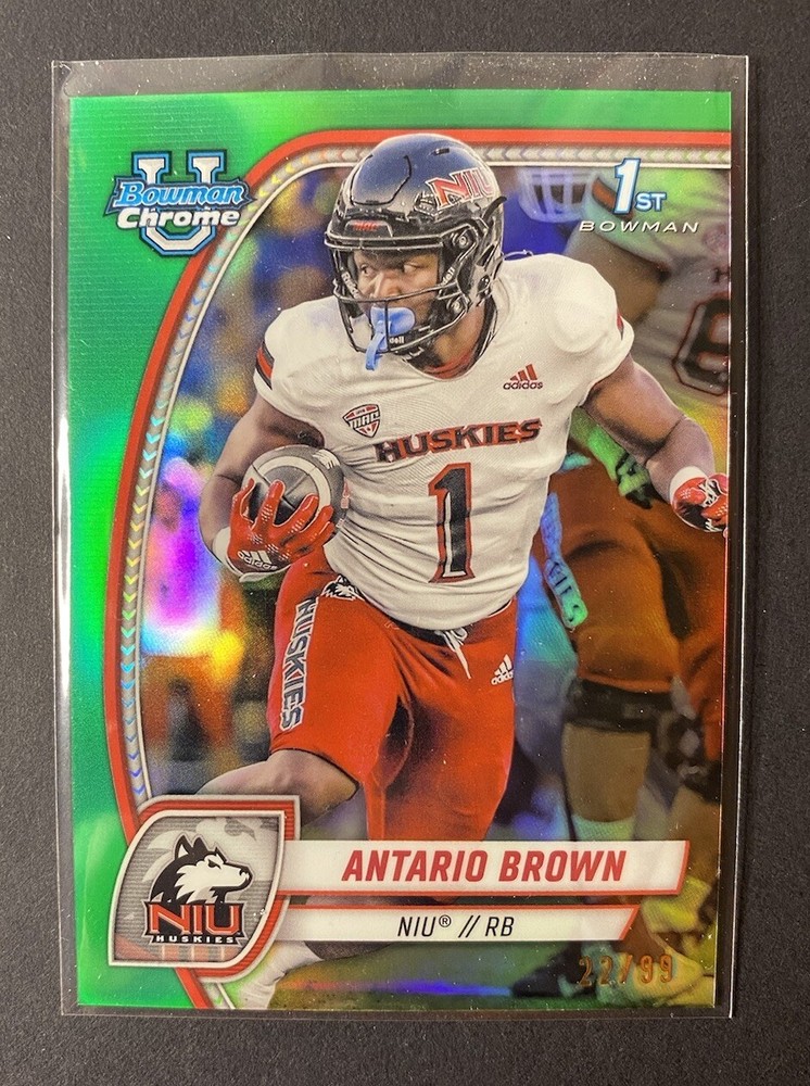 2024 Bowman Chrome University Antario Brown Green Refractor #22/99 NIU Huskies