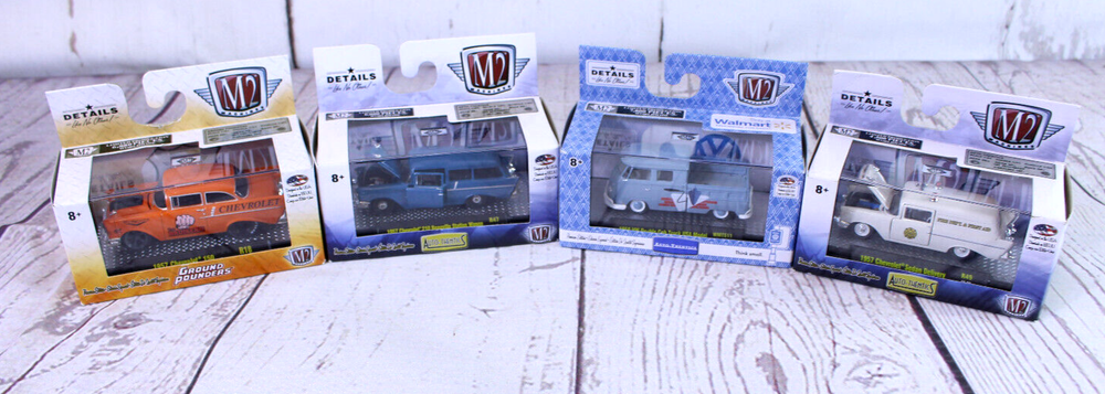 Lot Of 4 - M2 Machines Ground Pounders Auto-Thentics VW Double Cab Trucks 1957