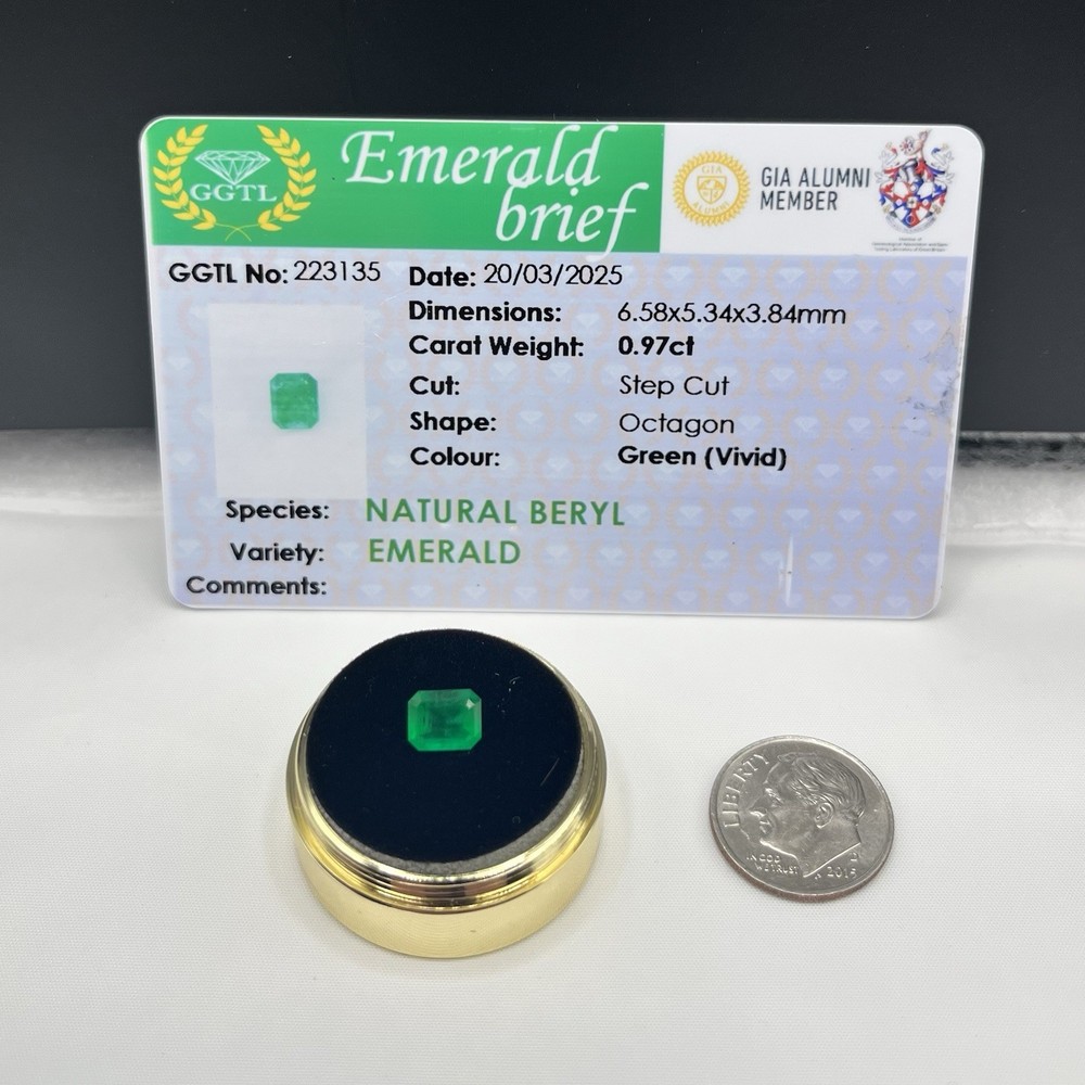 0.97 ct Natural Emerald – Vivid Green – Octagonal Step Cut – GIA Certified (F2)