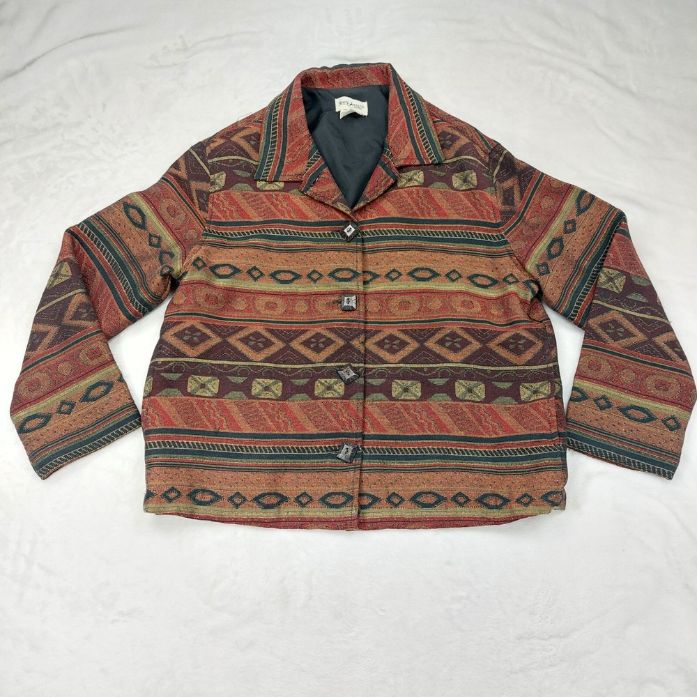 WHITE STAG WOMENS VTG MULTICOLORED TRIBAL SOUTHWEST TAPESTRY BLAZER SZ M 8 10