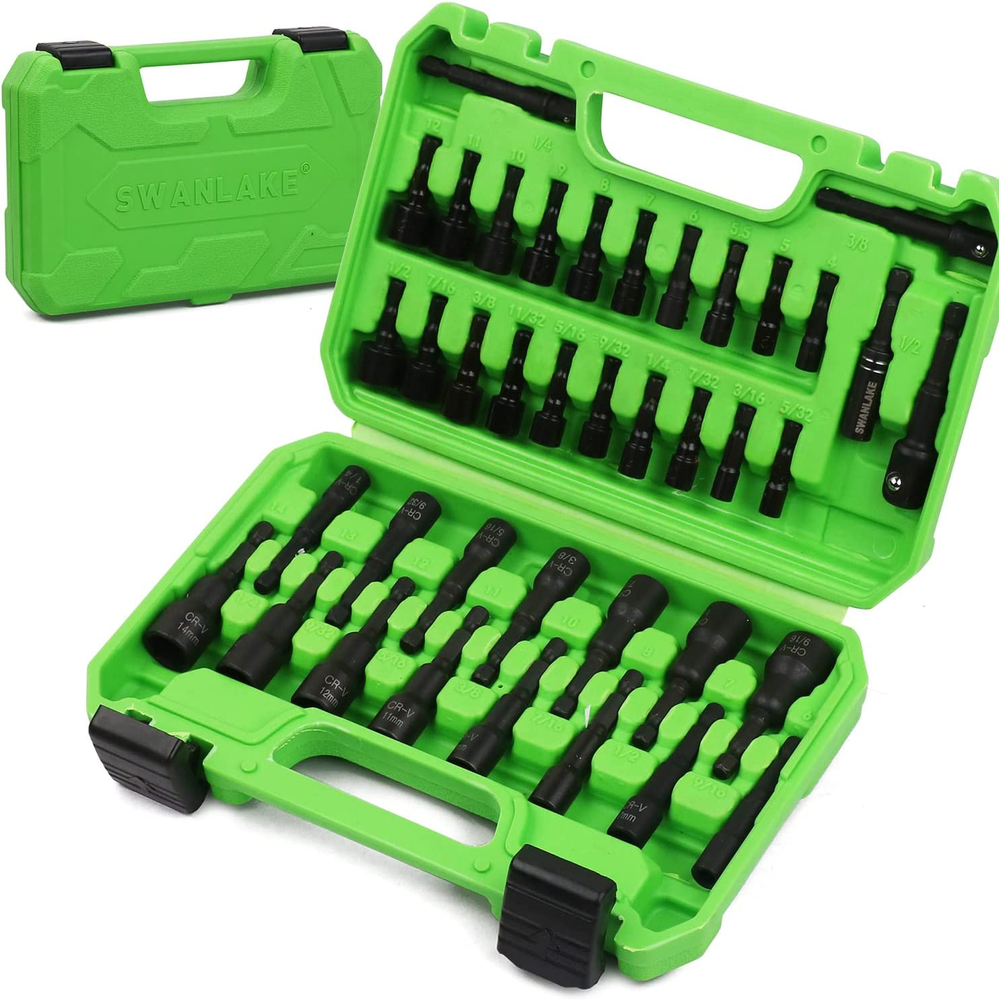 SWANLAKE 39-Piece Magnetic 1/4-Inch Hex Nut Driver Set with Quick-Change