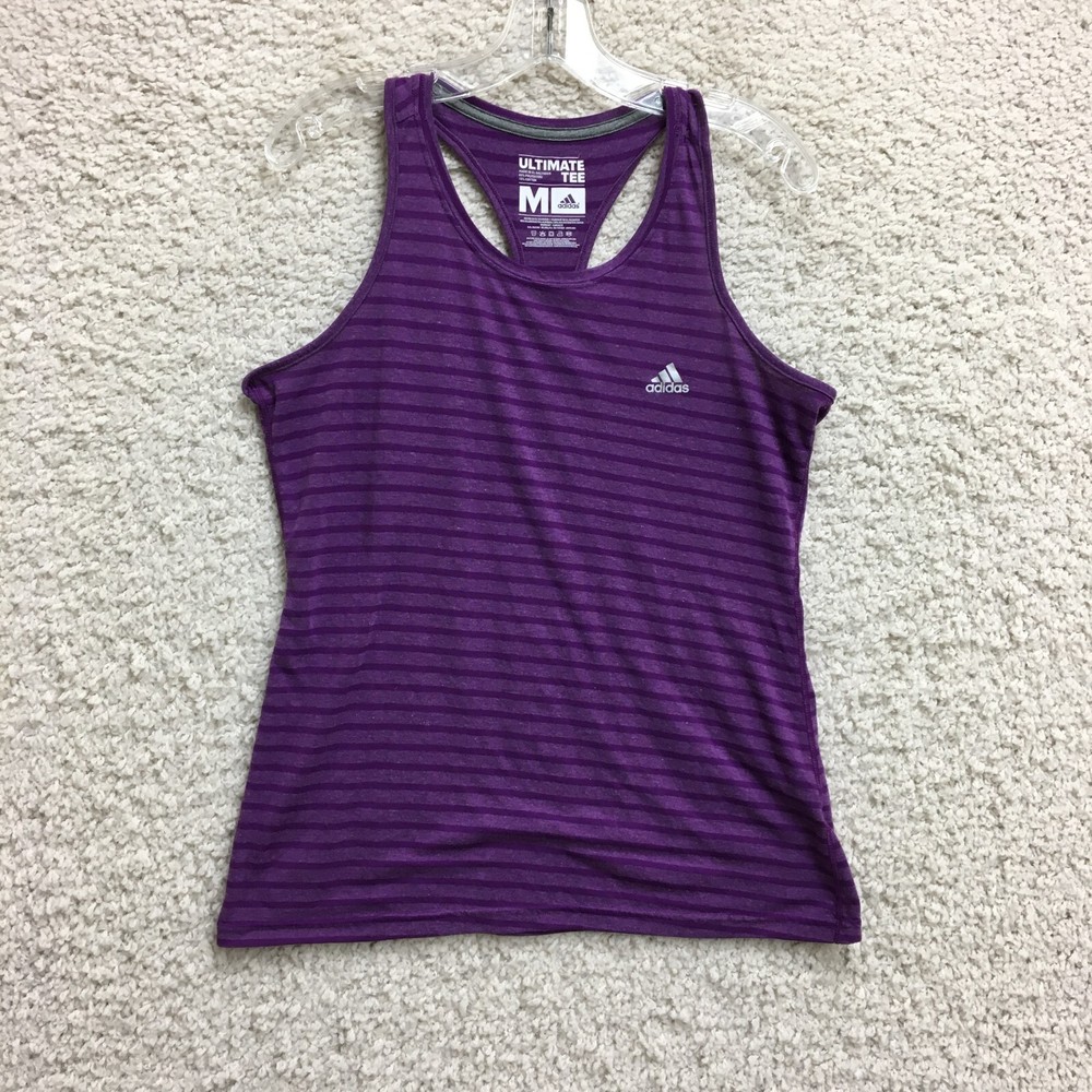 Adidas Tank Top Shirt Medium Adult Purple Ultimate Tee Striped Racerback Women M