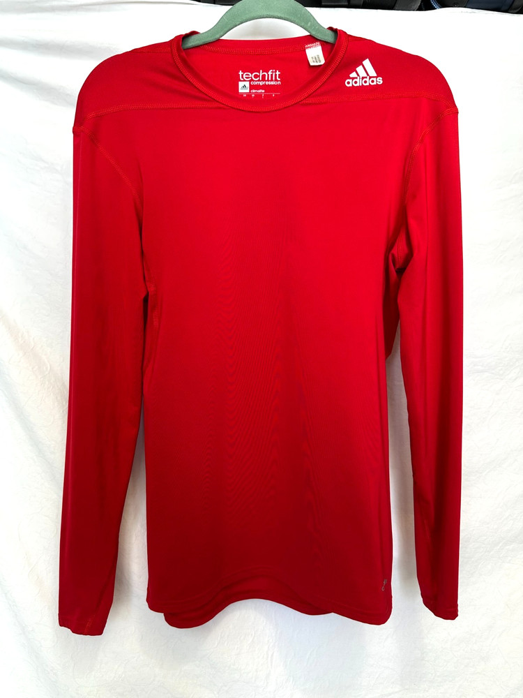 Adidas Climalite Men's L Red Techfit Compression Long Sleeve Performance T-Shirt
