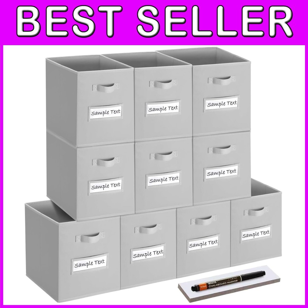 Set of 10 Foldable Fabric Storage Cubes with Labels