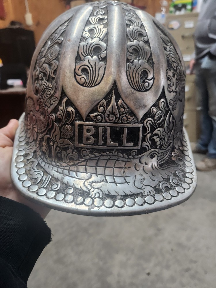 Antique McDonald Aluminum Hard Hat  Hand Engraved Folk art Early 20th Century