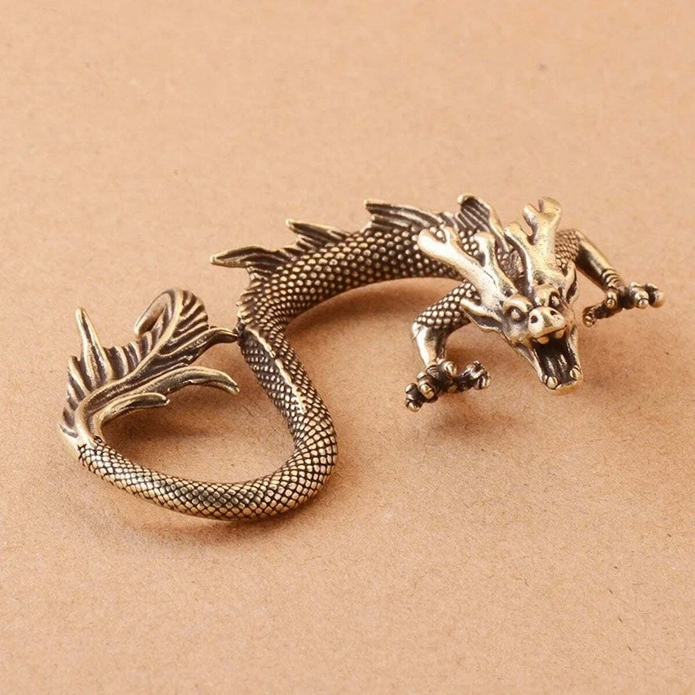 Vintage Hand Carved Solid Copper Fire Breathing Dragon Figurine Bronze Model