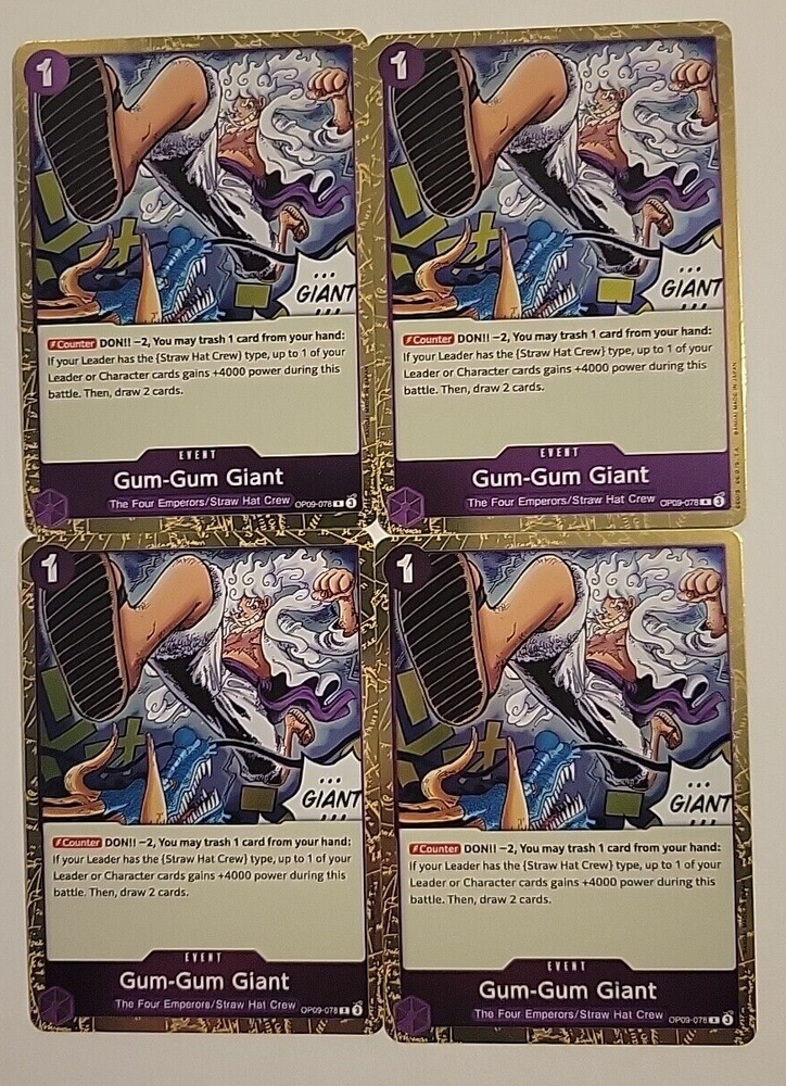One Piece Card Game Gum-Gum Giant OP09-078 R Playset X4!