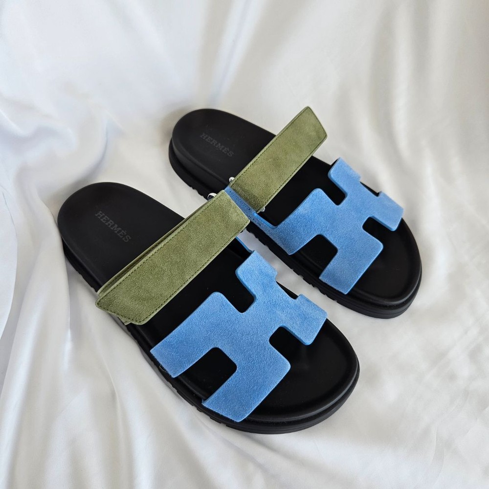 Hermès Chypre Blue Suede Sandals Size 37 Luxury Comfort