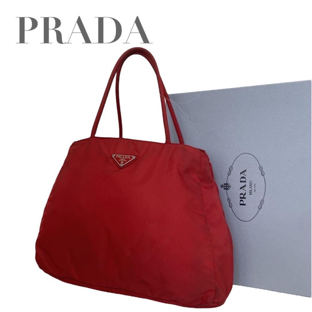 Prada Nylon Triangle Logo Tote Bag White Authentic Shoulder Handbag