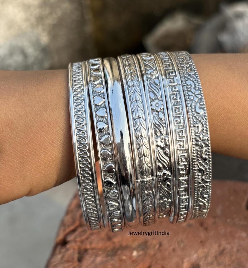 7-Piece Sterling Silver Stackable Bangles for Love & Daily Wear  