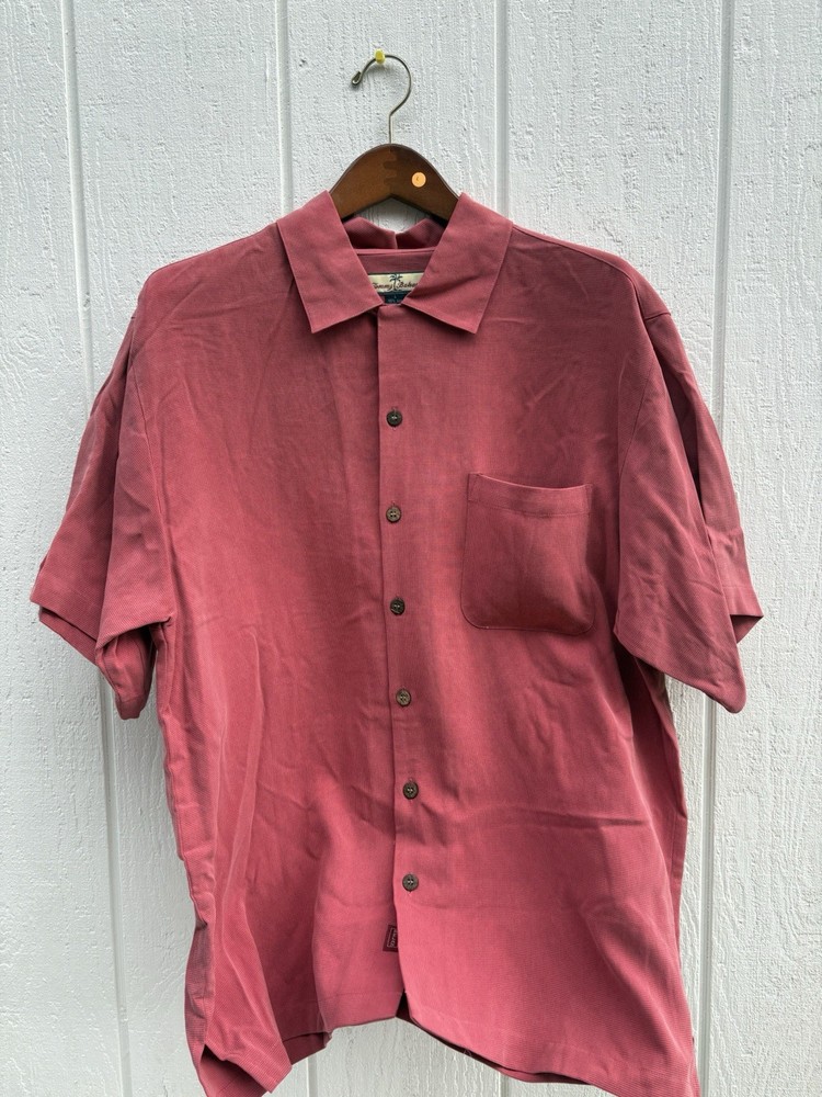Clearance Sale! New Tommy Bahama Men’s Silk BUTTON UP Shirt ,Size L , Pink-image