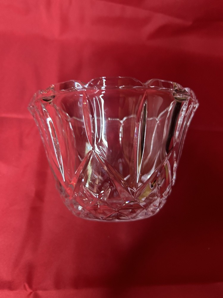 Vintage Cut Crystal Lead Glass Candy Dish with Scalloped Footed Star Base
