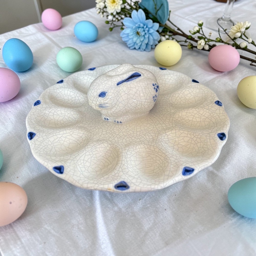 The Potting Shed Concord MA Ceramic Bunny Rabbit Deviled Egg Platter Easter