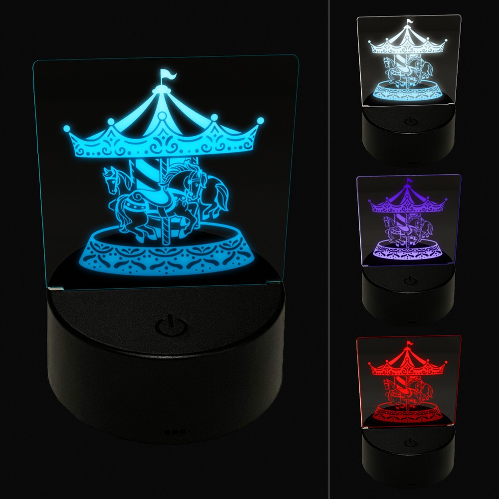 Carousel at a Carnival Fair Amusement Park Merry-Go-Round LED Night Light Sign