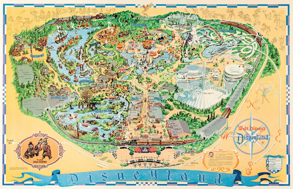 1972 Disney Disneyland Fun Map Poster 13x19 Country Bear Jamboree SATIN