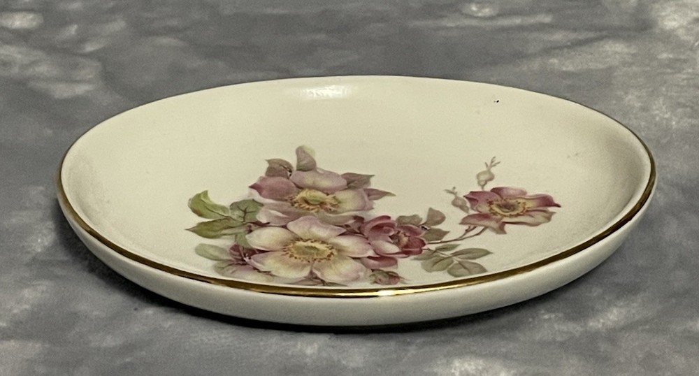 Vintage Gerold Porzellan Bavaria Floral Dish West Germany Pink Flowers Gold Trim