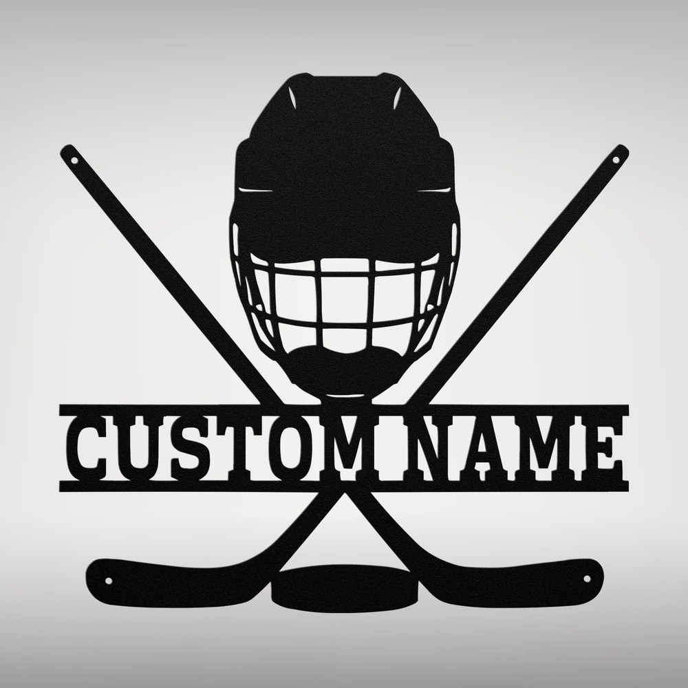 Personalized Hockey Stick Metal Wall Art Sign Custom Home Office Decor Signs