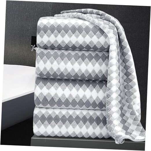 Gray 4-Piece Bath Towel Set 35x70 Soft Diamond Weave 4-Pack